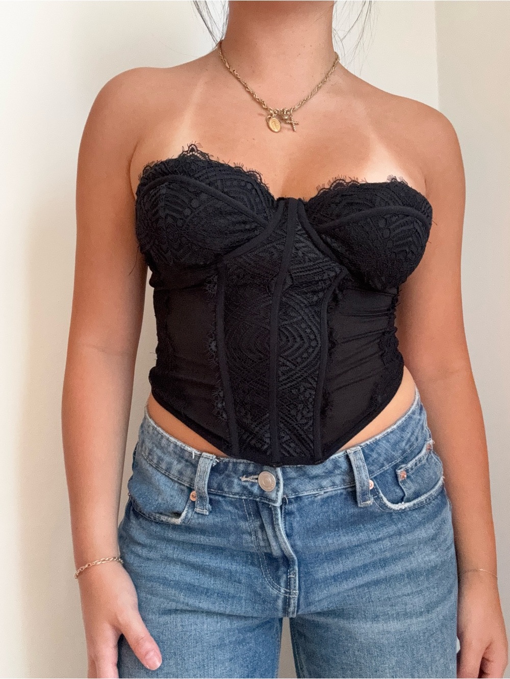 Garage Black Strapless Lace Corset Camisole